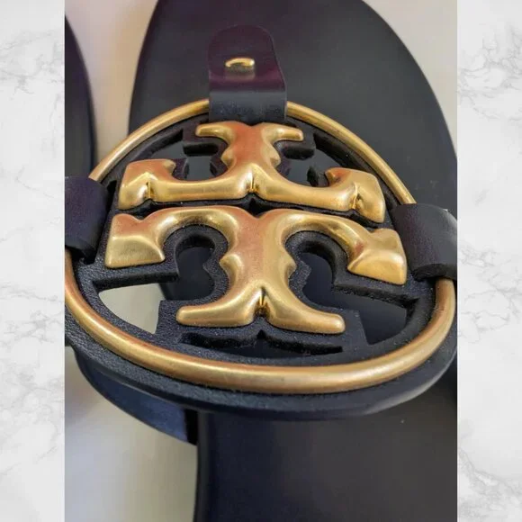 TORY BURCH Metal Miller Leather Sandals Perfect Navy Size 8 - Picture 4 of 15